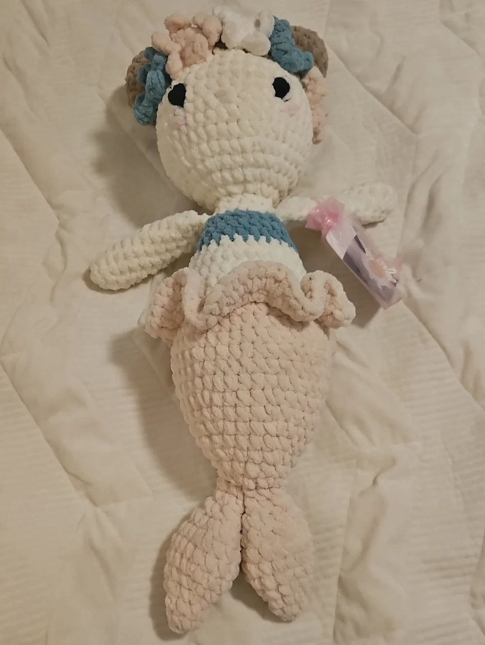 Plush Mermaid Doll Soft Beige & Blue Kids Toy